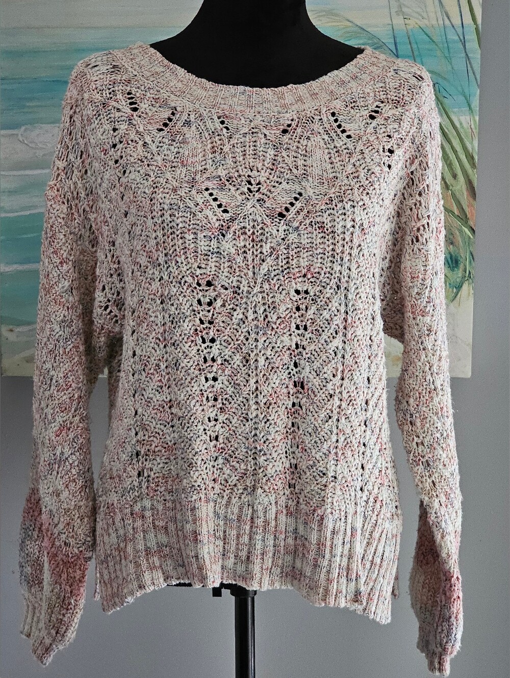 LC Lauren Conrad Multicolor Open-Knit Crewneck Sweater